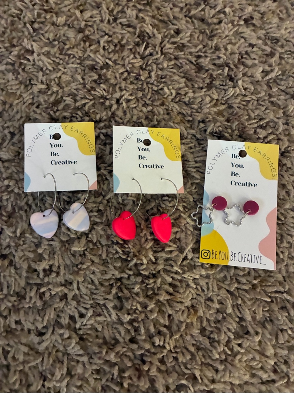 Be.You.Be.Creative Heart Hoop Handmade Polymer ClayEarrings - Pink, Red, Magenta